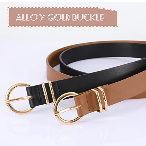 JASGOOD Women's Leather Belts, Gold Buckle, 2 Pack