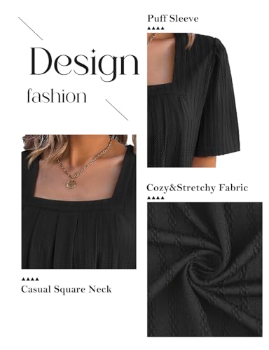 Flikity Womens Square Neck Puff Sleeve Blouse S-2XL