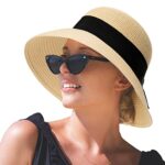 Comhats Women's Foldable Straw Sun Hat UPF 50