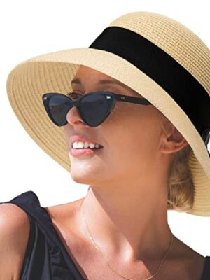Comhats Women's Foldable Straw Sun Hat UPF 50