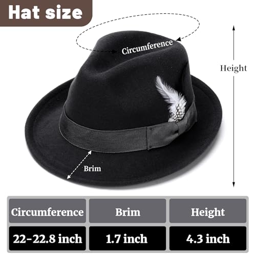 Geebuzz Classic Short Brim Fedora Hat with Feathers