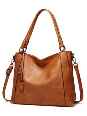 Aileese Women Leather Large Multi-Pocket Tote Bag