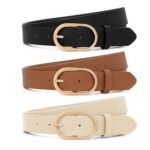 XZQTIVE 3 Pack Women's Leather Belts with Golden Buckle