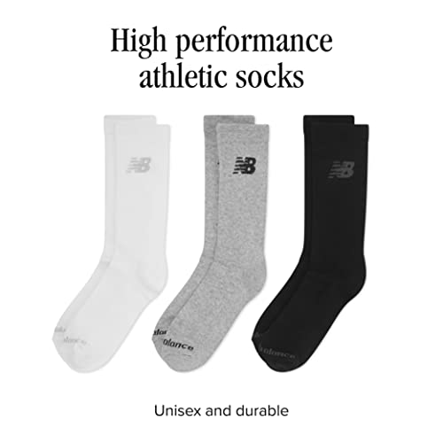 New Balance Unisex 3 Pack Crew Socks, White, M EU