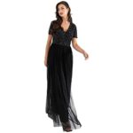 Maya Deluxe Plus Size Sequined Evening Dress, Short Sleeve