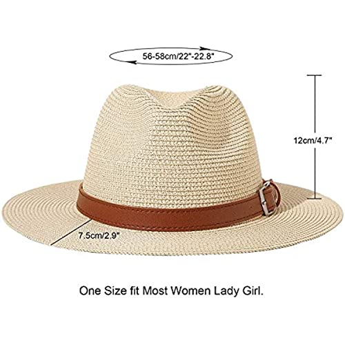 DRESHOW Women Wide Brim Straw Panama Hat UPF 50+