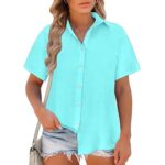 Women’s Linen Button Down Short Sleeve Blouse S-5XL