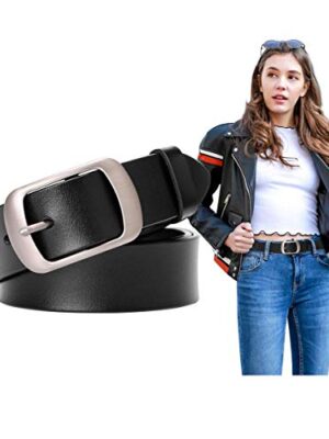 SUOSDEY Women's Leather Belt with Metal Pin Buckle