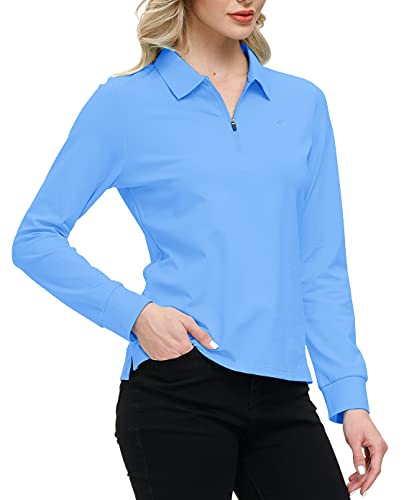 MoFiz Women's Long Sleeve Polo Shirt with 1/4 Zipper
