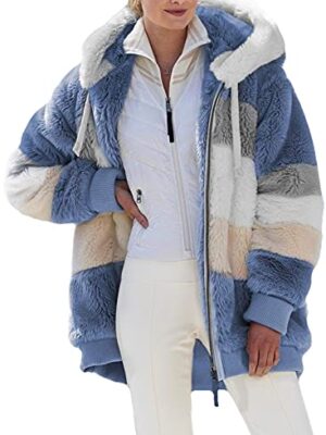 Dokotoo Womens Fuzzy Fleece Hooded Cardigan UK S-XXL