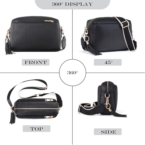 Roulens Vegan Leather Crossbody Bag with 3 Zips