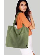 Prite Corduroy Tote Bag for Women with Zipper - Green
