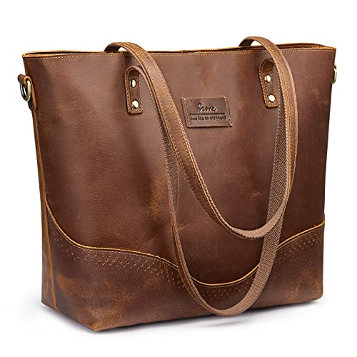 S-ZONE Women Vintage Leather Tote Bag with Crossbody Strap