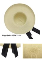 Qchomee Women Wide Brim Straw Hat with Bow, Beige