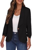 PrinStory Womens 3/4 Sleeve Open Front Blazer Jacket
