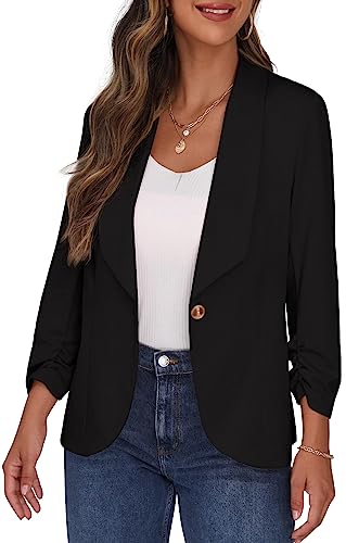PrinStory Womens 3/4 Sleeve Open Front Blazer Jacket