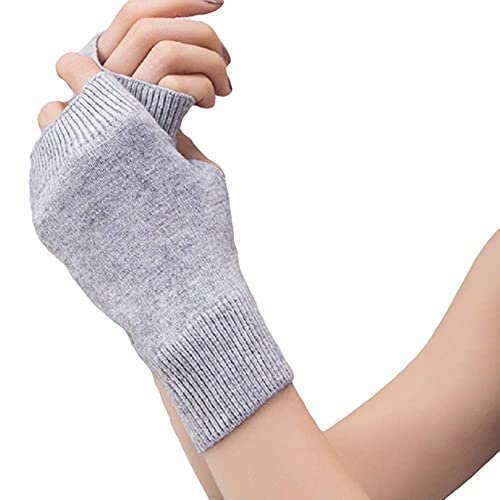Zngou Cashmere Fingerless Gloves, Wrist Warmers, Black/Grey