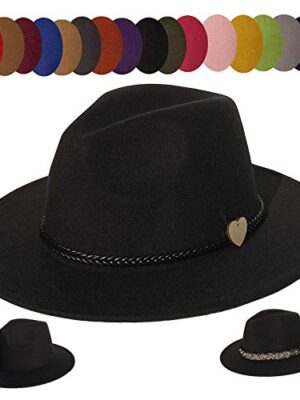 JK Home Wide Brim Fedora Hat - Felt Panama Cap - 2pcs