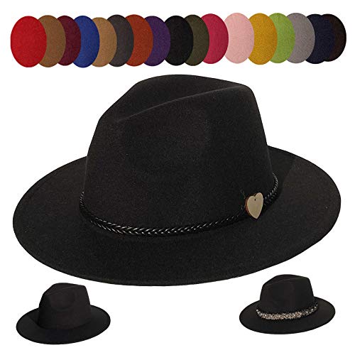 JK Home Wide Brim Fedora Hat - Felt Panama Cap - 2pcs