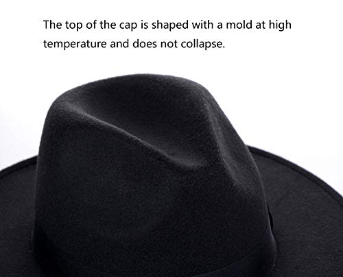Upstore Womens Black Wide Brim Fedora Hat