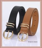 JASGOOD Women's Leather Belts, Gold Buckle, 2 Pack