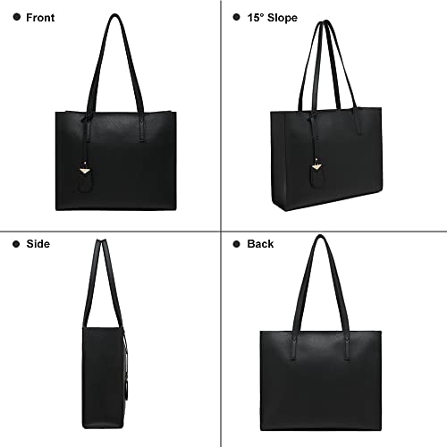 MORGLOVE Women's Large Soft Leather Tote Bag (A-Black)