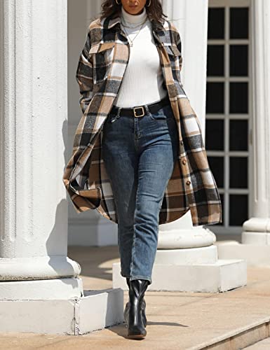 Sukany Women's Casual Wool Blend Plaid Shirt Jacket