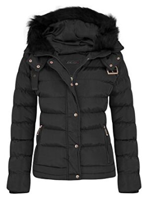 shelikes Women's Quilted Winter Coat with Faux Fur Hood