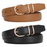 WERFORU 2 Pack Women Leather Belts with Gold Buckle