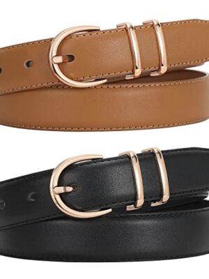 WERFORU 2 Pack Women Leather Belts with Gold Buckle