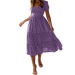 Women's V-Neck Polka Dot Maxi Dress with Bell Sleeves