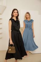 GRACE KARIN Women's Cowl Neck Belted Midi Dress