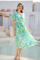 GRACE KARIN Women's Floral V-Neck Short Sleeve Dress