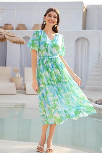GRACE KARIN Women's Floral V-Neck Short Sleeve Dress