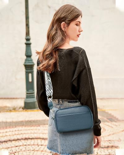 DXIOKO Genuine Leather Crossbody Bag with Wide Strap