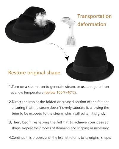 Zylioo S-XXL Felt Trilby Fedora, Large Short Brim Hat