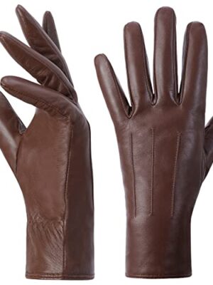 Harssidanzar Women's Leather Gloves, Winter Cashmere