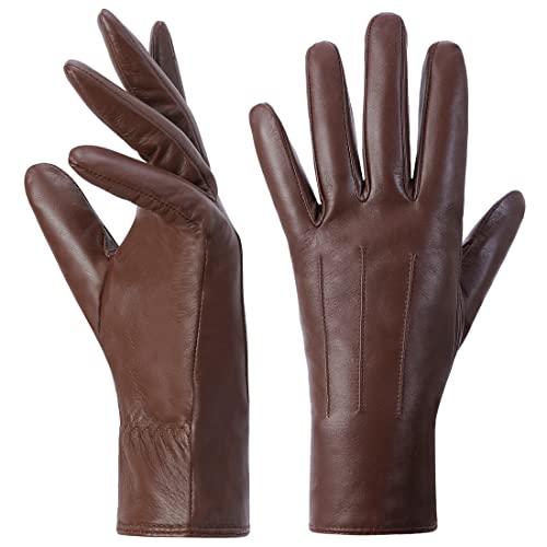 Harssidanzar Women's Leather Gloves, Winter Cashmere