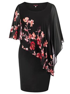 Hanna Nikole Plus Size Cape Chiffon Cocktail Dress