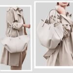 Kavjizy Leather Crescent Tote Bag with Clutch, Large Capacity