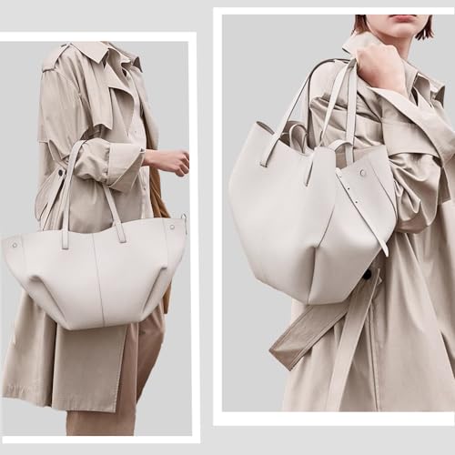 Kavjizy Leather Crescent Tote Bag with Clutch, Large Capacity