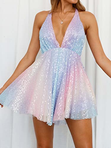 Women Sparkly Tassel Sequin Mini Dress