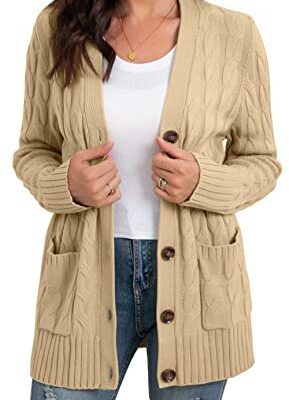 GRECERELLE Women's Long Chunky Knit Cardigan with Pockets
