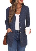 GRECERELLE Women's Long Sleeve V Neck Cardigan with Pocket