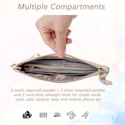 Jiusely Genuine Leather Wristlet Clutch, Zip Purse Wallet