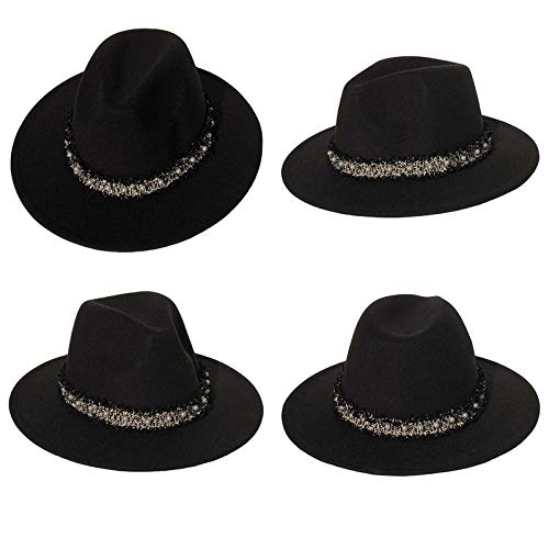 JK Home Wide Brim Fedora Hat - Felt Panama Cap - 2pcs