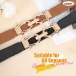 LEACOOLKEY Women Skinny Elastic Belt with Gold Buckle