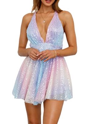 Women Sparkly Tassel Sequin Mini Dress