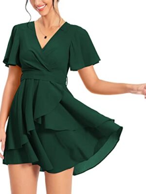 PCEAIIH Women's Short Sleeve V-Neck Skater Dress