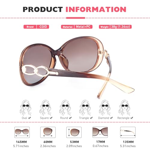 CGID Women's Polarised Retro Oversized UV400 Sunglasses